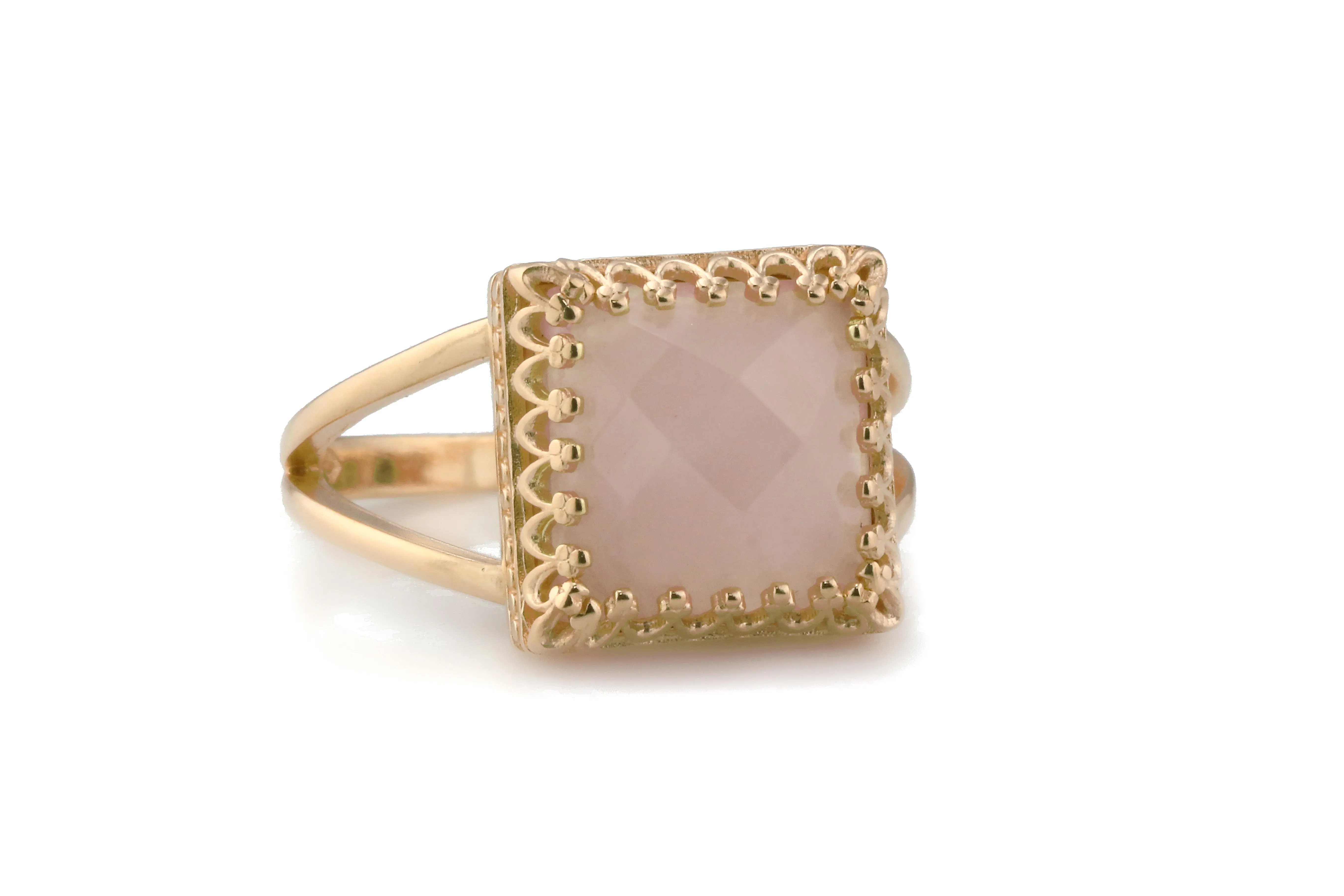 Square Rose Quartz in 14k Rose Gold Ring