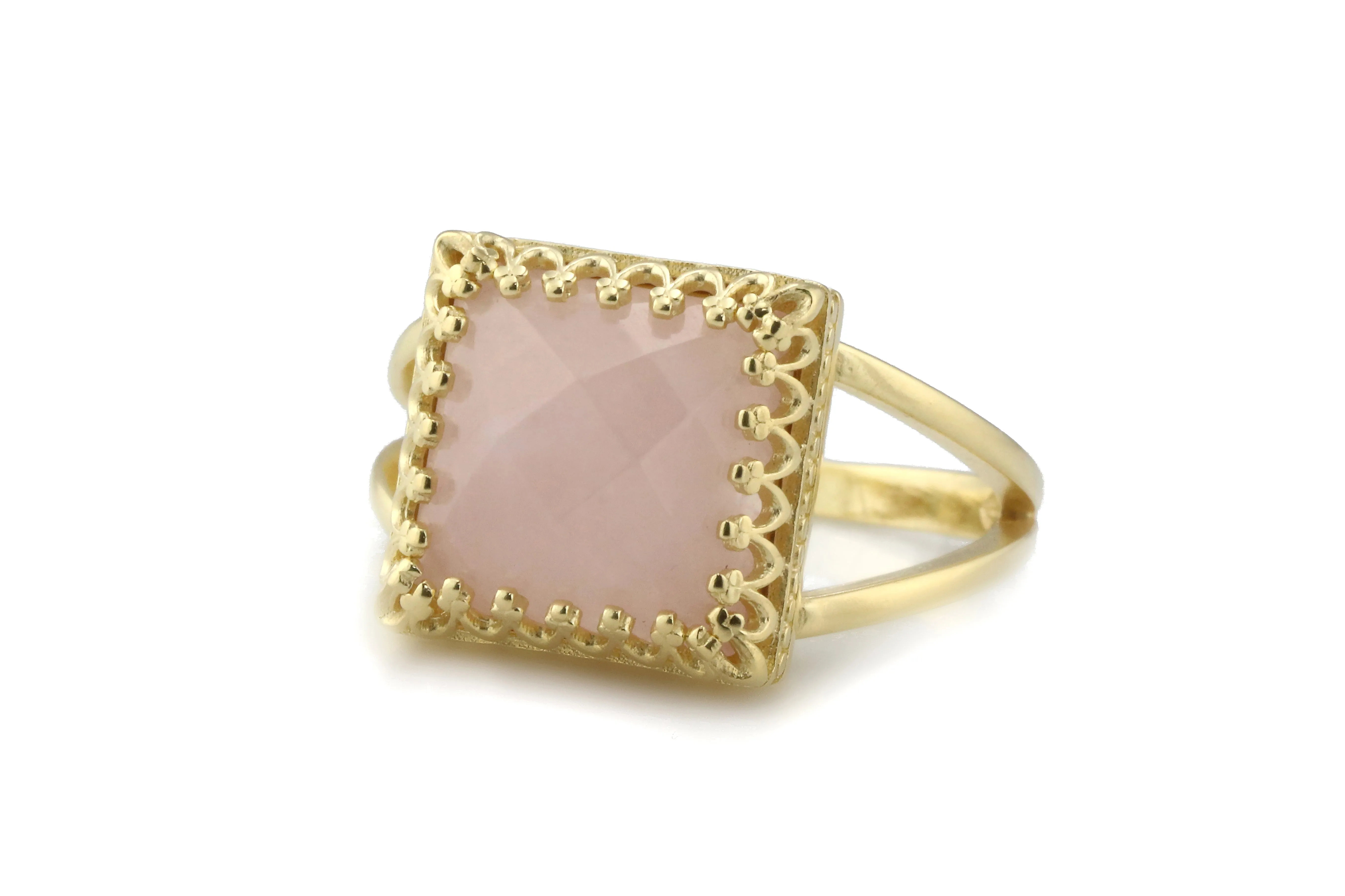Square Rose Quartz in 14k Rose Gold Ring