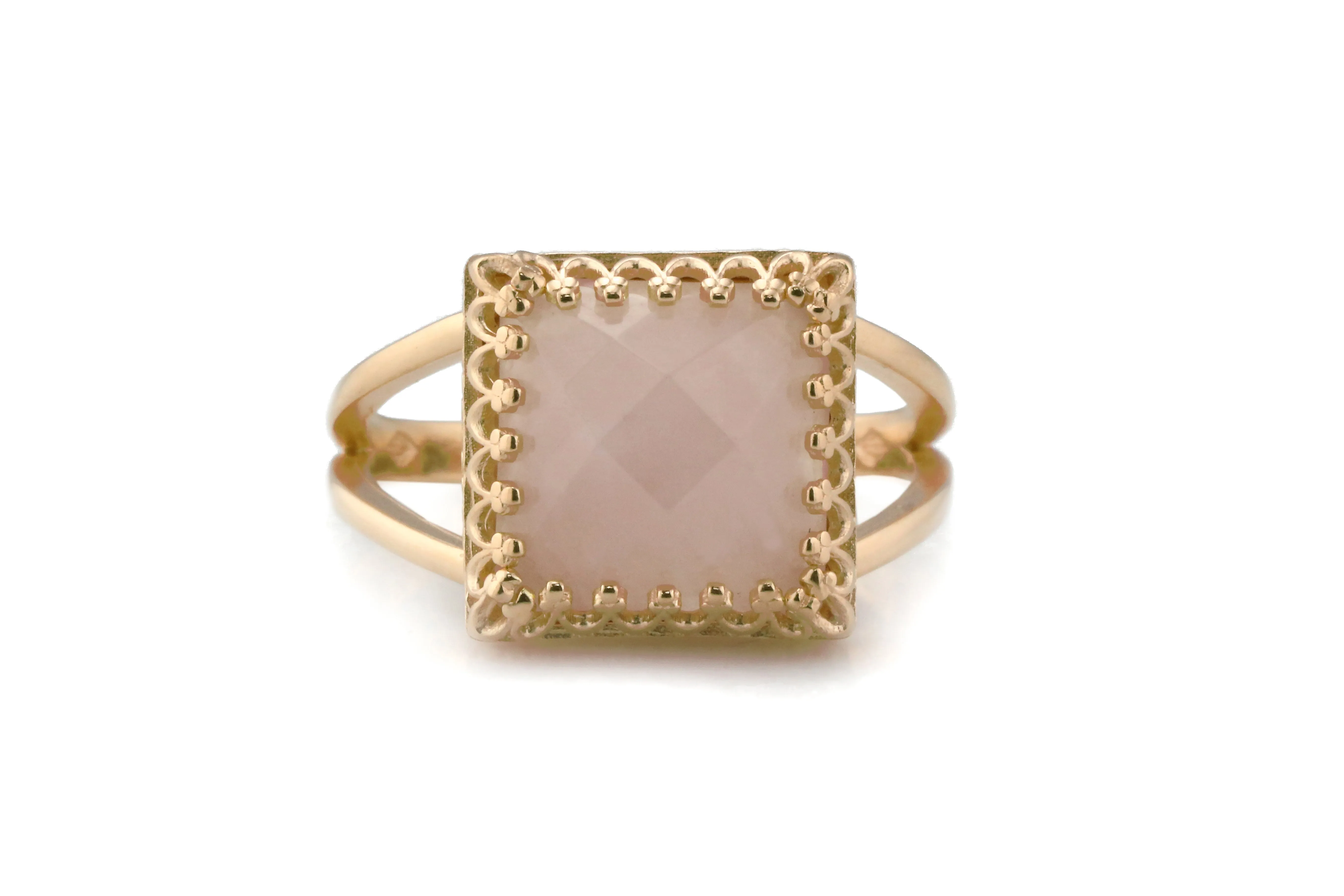 Square Rose Quartz in 14k Rose Gold Ring