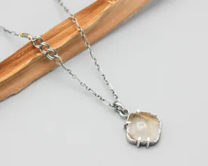 Square Rutilated pendant necklace with oxidized sterling silver chain