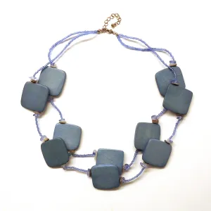 Square Wood Bead Necklace - Blue