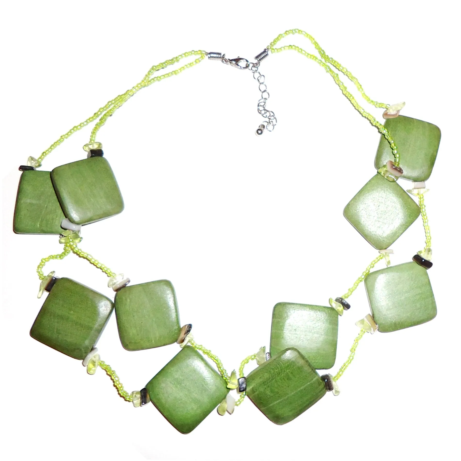 Square Wood Bead Necklace - Green