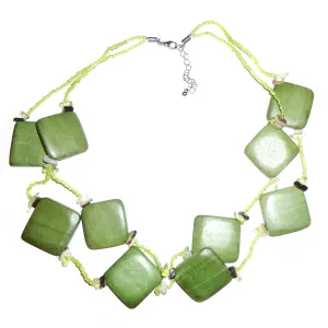Square Wood Bead Necklace - Green