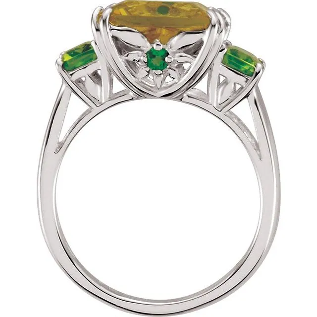 Sterling Silver Lime Quartz, Peridot & Chrome Diopside Ring