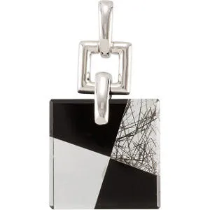 Sterling Silver Onyx, Clear Quartz & Tourmalinated Quartz Pendant