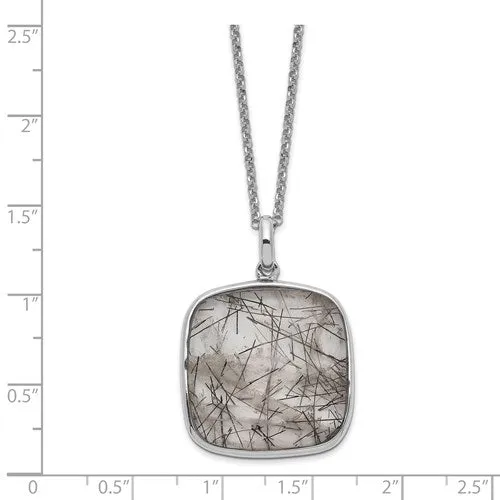 Sterling Silver Square Black Rutilated Quartz Necklace