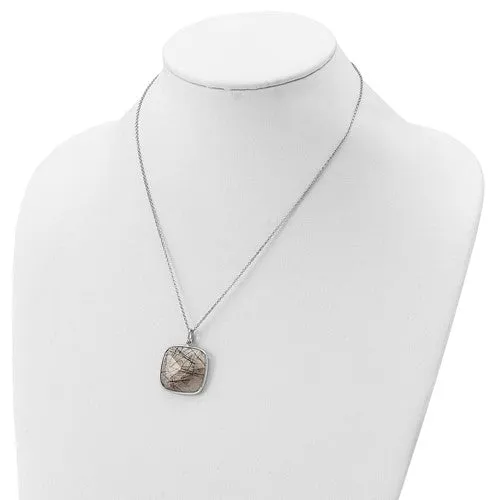 Sterling Silver Square Black Rutilated Quartz Necklace