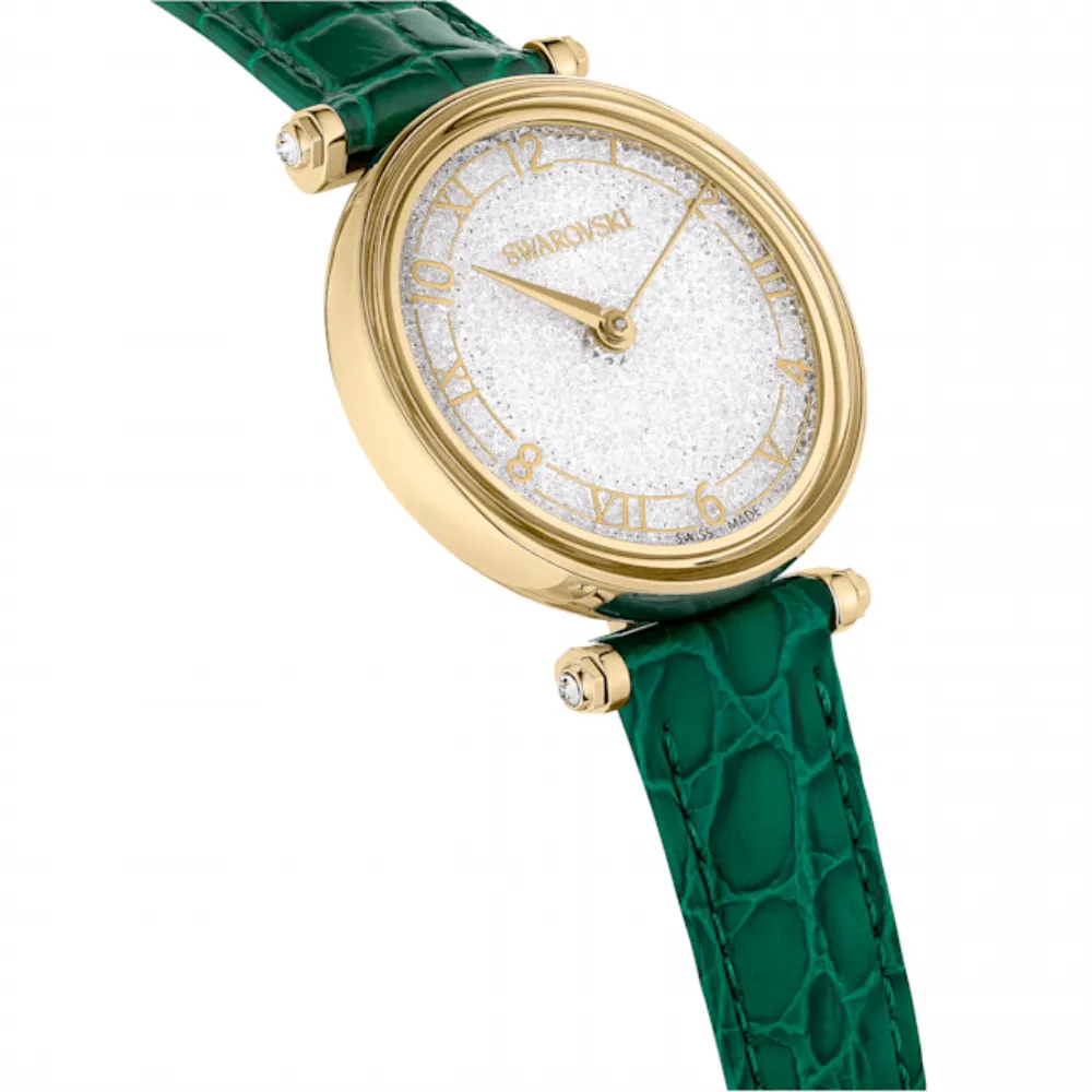 Swarovski Crystalline Wonder Watch Swiss Made, Leather strap, Green, Gold-tone finish