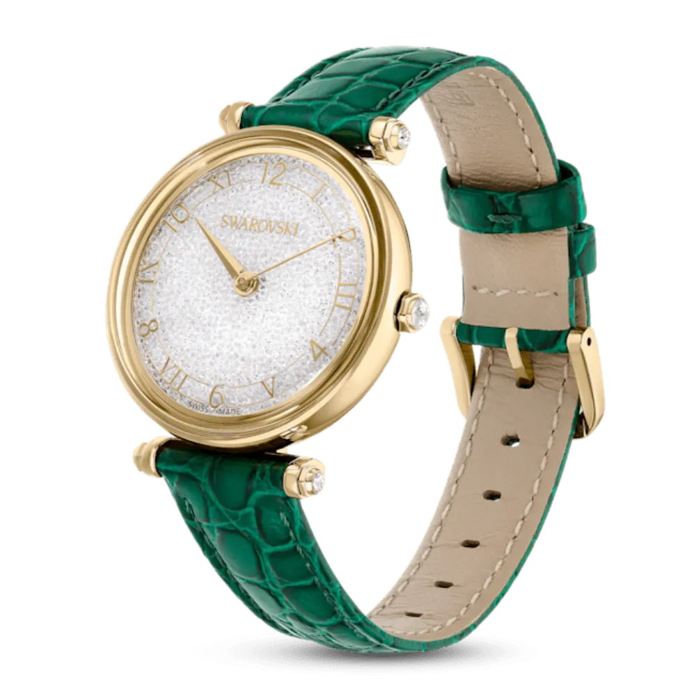 Swarovski Crystalline Wonder Watch Swiss Made, Leather strap, Green, Gold-tone finish