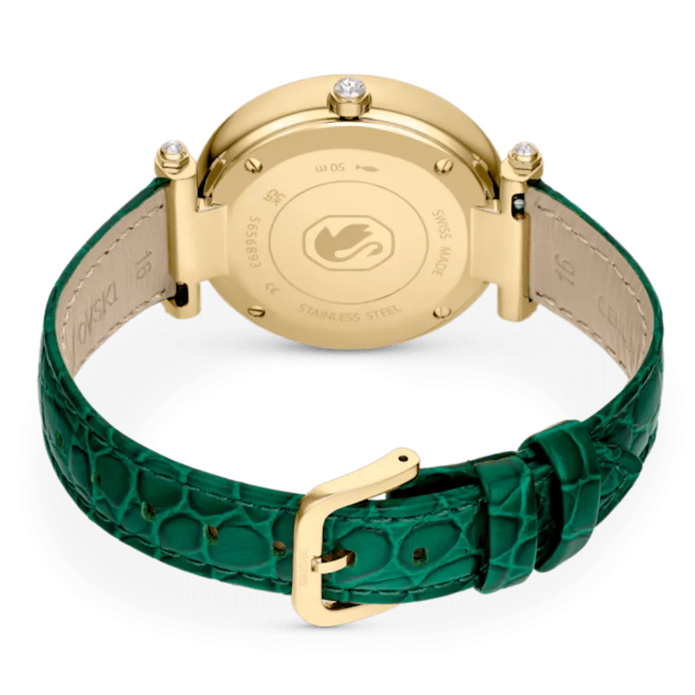 Swarovski Crystalline Wonder Watch Swiss Made, Leather strap, Green, Gold-tone finish