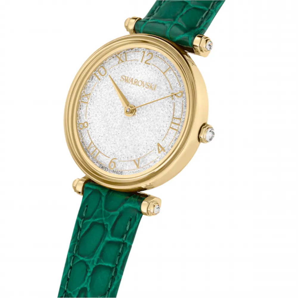 Swarovski Crystalline Wonder Watch Swiss Made, Leather strap, Green, Gold-tone finish