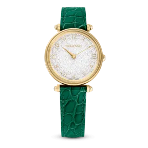 Swarovski Crystalline Wonder Watch Swiss Made, Leather strap, Green, Gold-tone finish