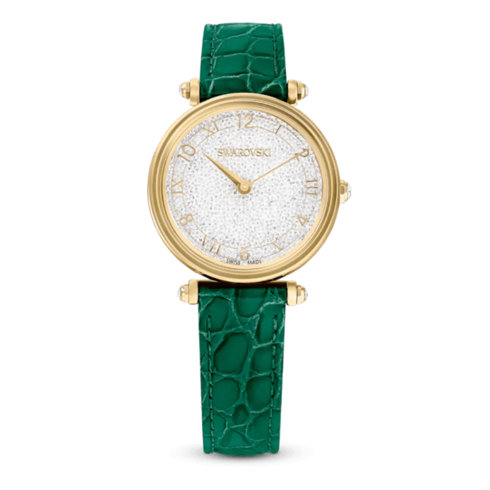 Swarovski Crystalline Wonder Watch Swiss Made, Leather strap, Green, Gold-tone finish