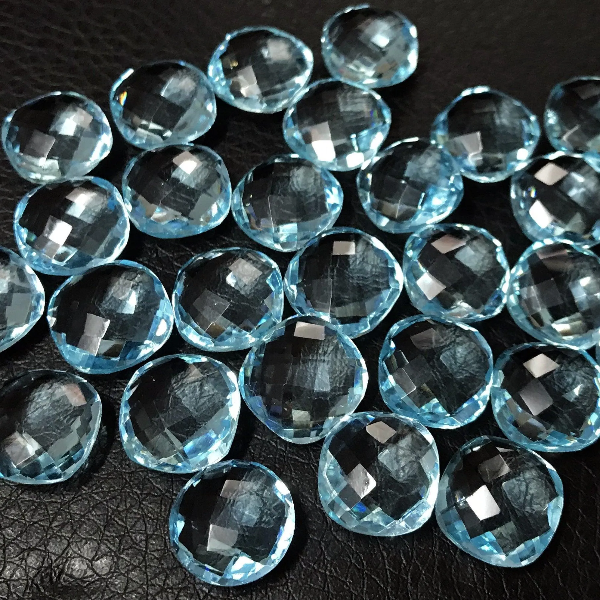 Swiss Blue Topaz Quartz faceted cushion gemstone beads, 3 pairs, 12mm, SKU2560A