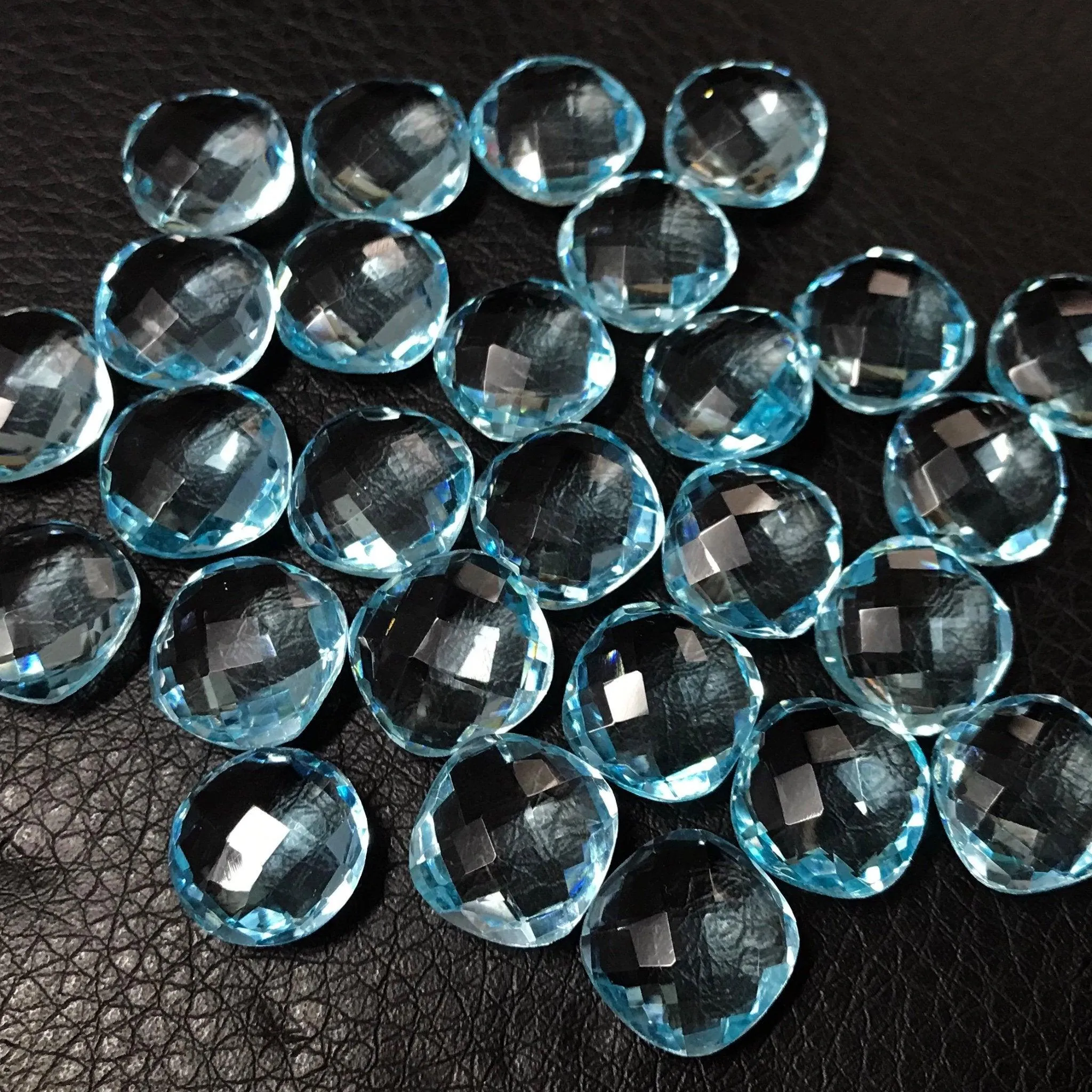 Swiss Blue Topaz Quartz faceted cushion gemstone beads, 3 pairs, 12mm, SKU2560A