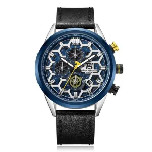 T5 Black Leather Strap White Dial Chronograph Quartz Watch for Gents - H3737G-B