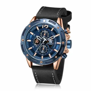 T5 Burgundy Leather Strap Blue Dial Chronograph Quartz Watch for Gents - H3639G-D