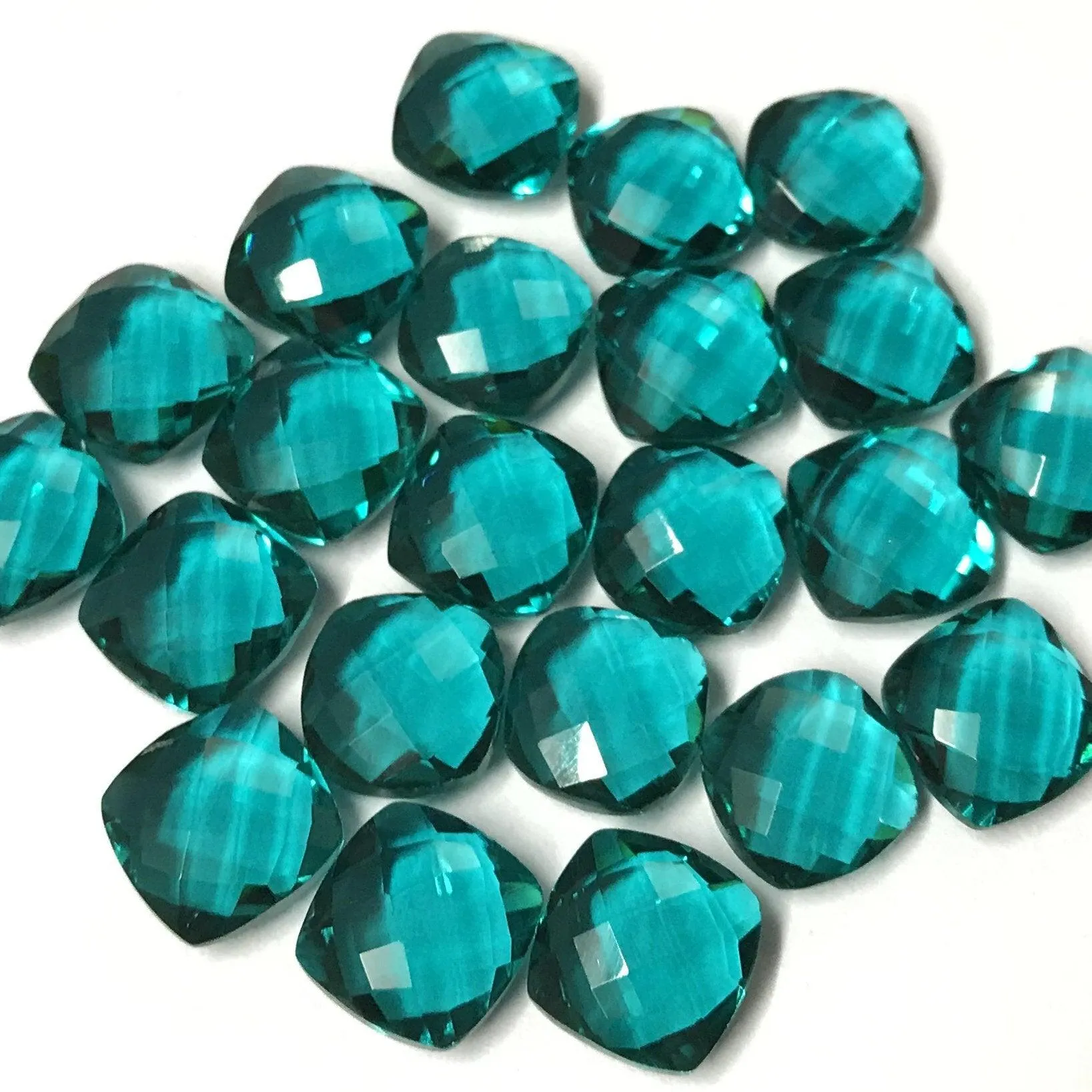 Teal Blue Quartz Faceted Cushion Gemstone Beads Matching Pair 6pc 10mm