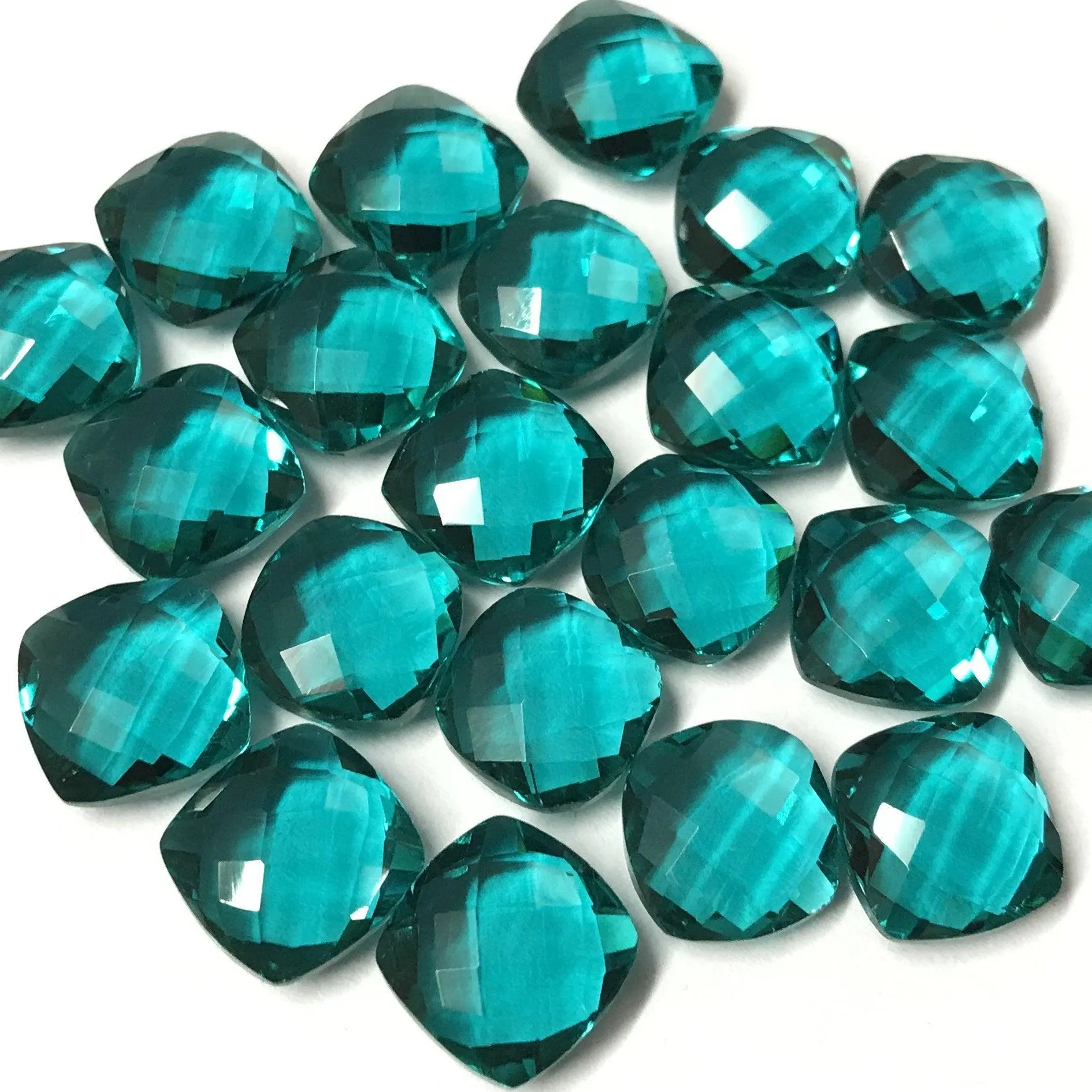 Teal Blue Quartz Faceted Cushion Gemstone Beads Matching Pair 6pc 10mm