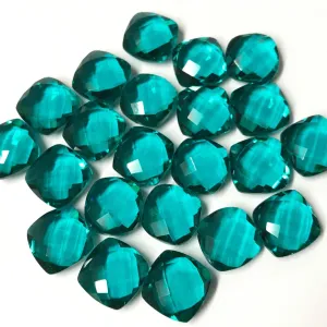 Teal Blue Quartz Faceted Cushion Gemstone Beads Matching Pair 6pc 10mm