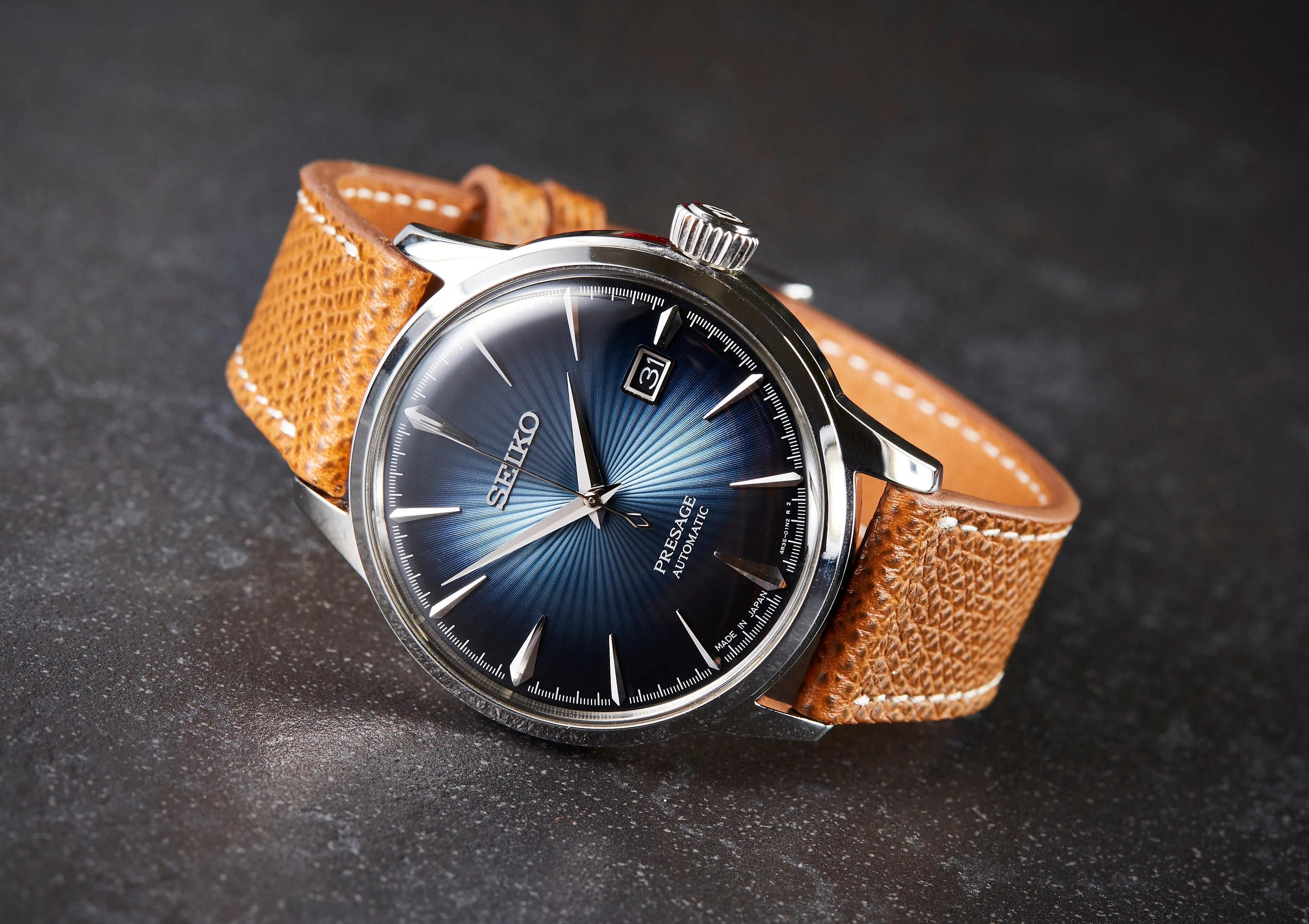Time  Tide Light Brown   White Stitch Elegant Leather Strap