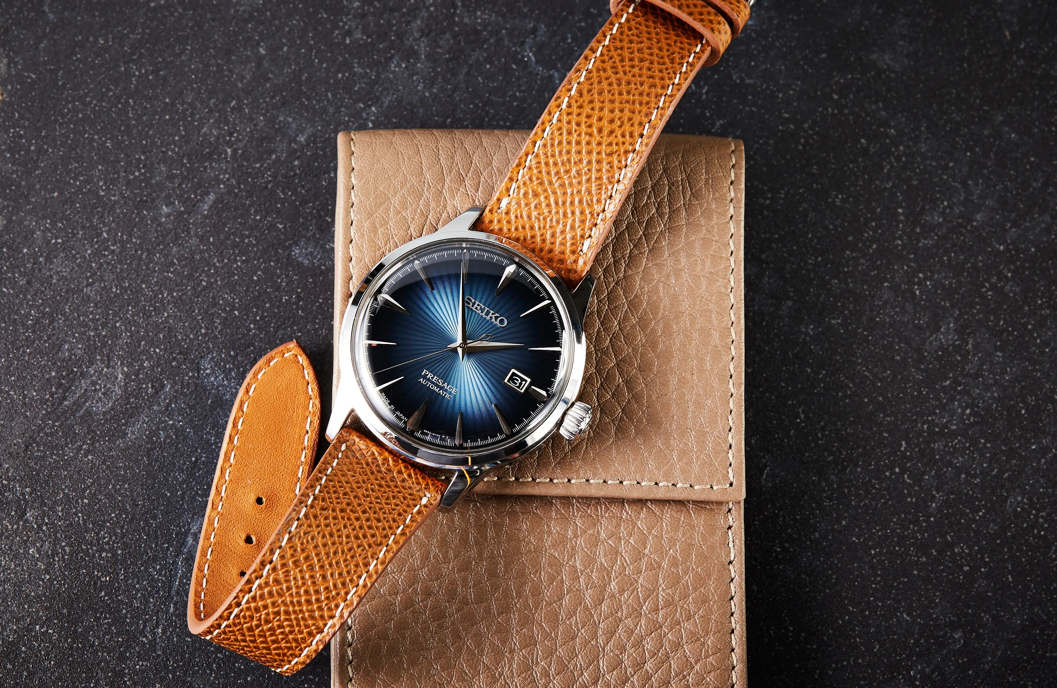 Time  Tide Light Brown   White Stitch Elegant Leather Strap