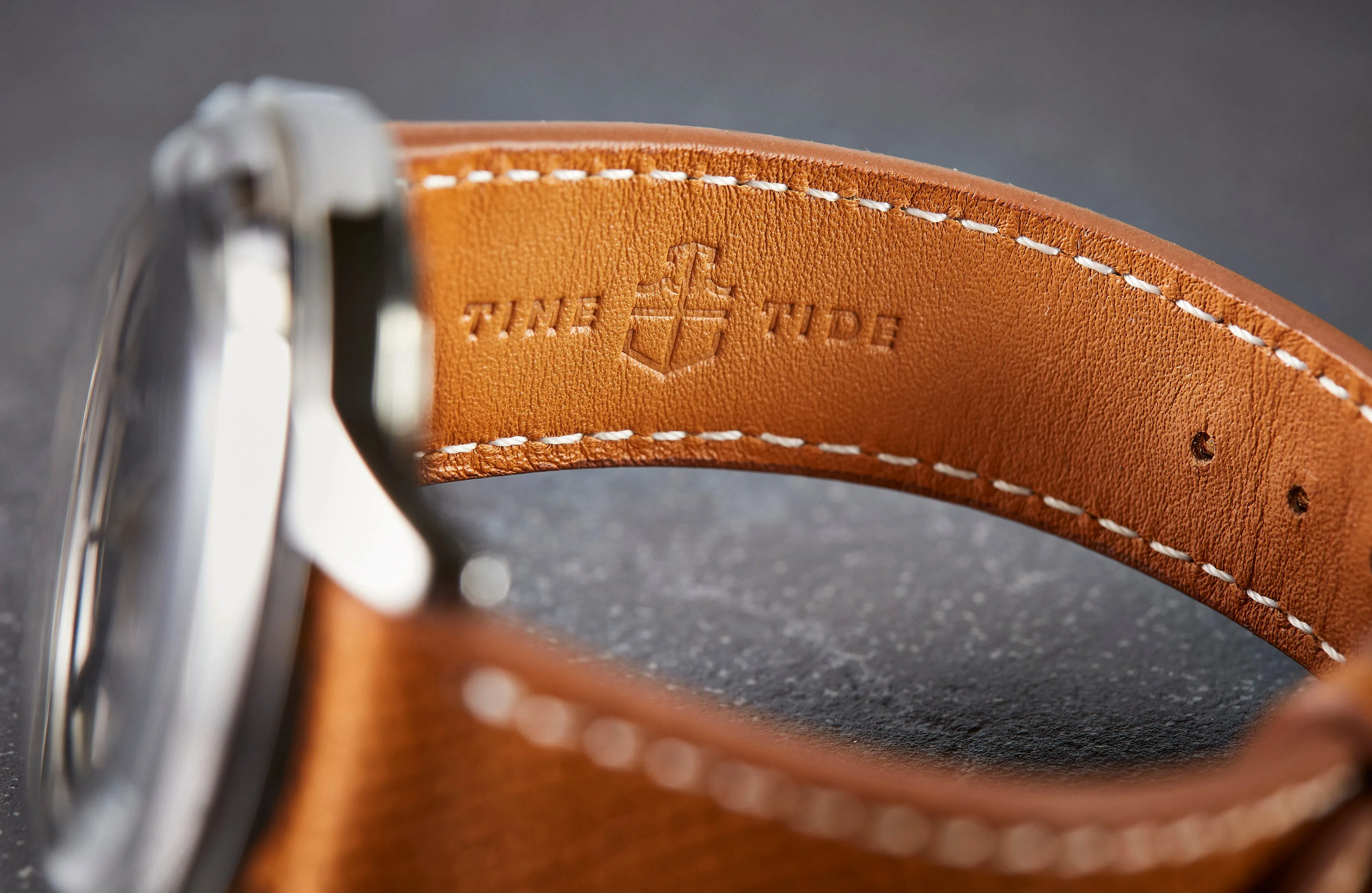Time  Tide Light Brown   White Stitch Elegant Leather Strap