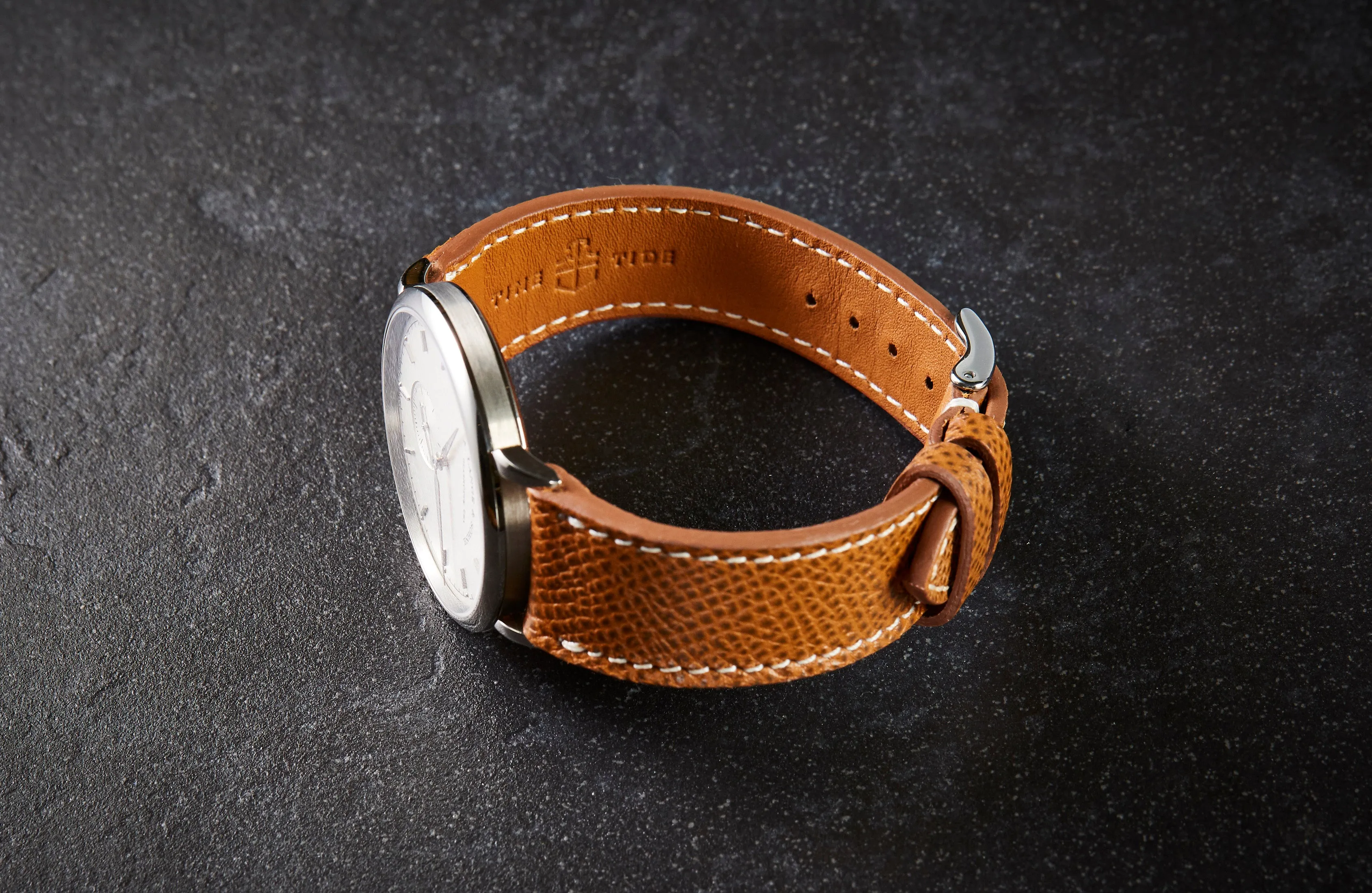 Time  Tide Light Brown   White Stitch Elegant Leather Strap