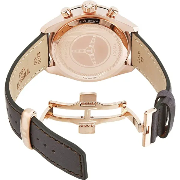 Tissot PRS 516 Grey Leather Strap Black Dial Chronograph Quartz Watch for Men's - T131.617.36.082.00