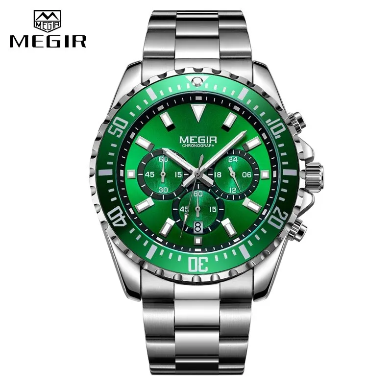 Top Brand MEGIR Men Quartz Watch Silver Steel Business Clock Chronograph Waterproof Mens Sports Watches Luxury Men Wrist Watch