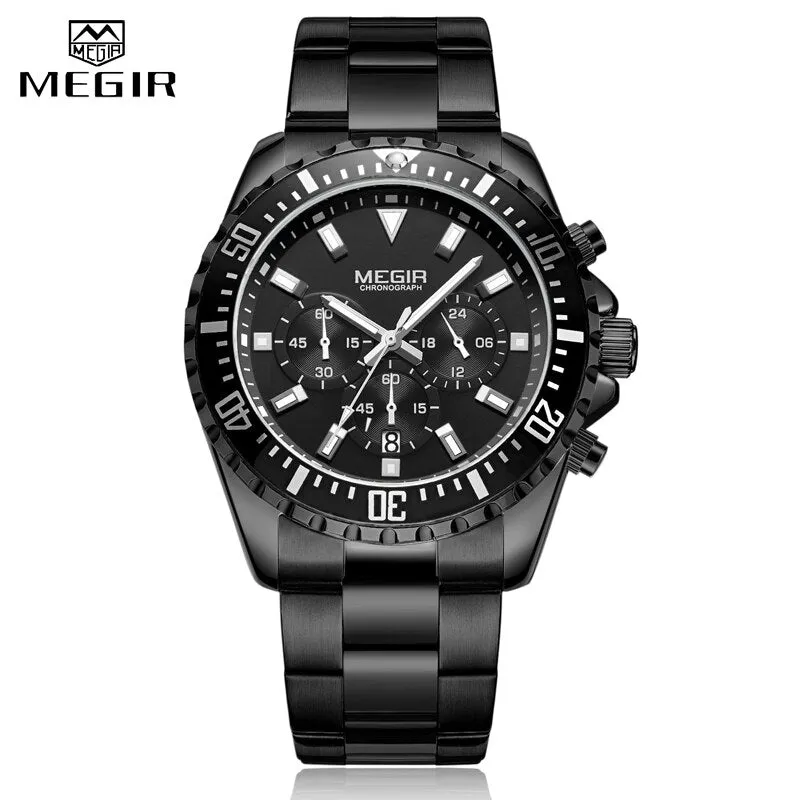 Top Brand MEGIR Men Quartz Watch Silver Steel Business Clock Chronograph Waterproof Mens Sports Watches Luxury Men Wrist Watch
