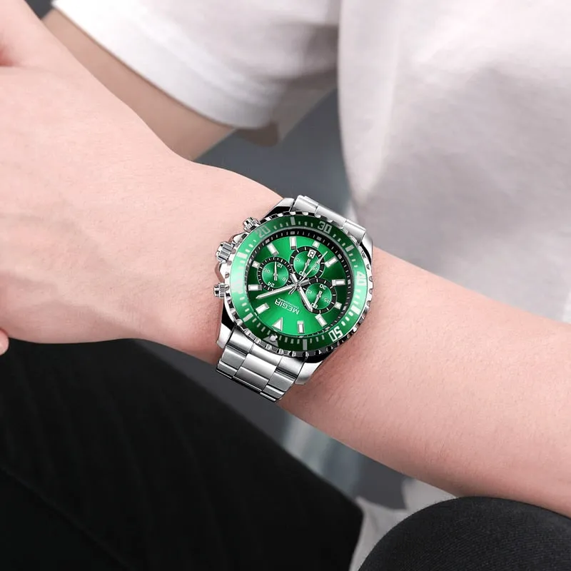 Top Brand MEGIR Men Quartz Watch Silver Steel Business Clock Chronograph Waterproof Mens Sports Watches Luxury Men Wrist Watch