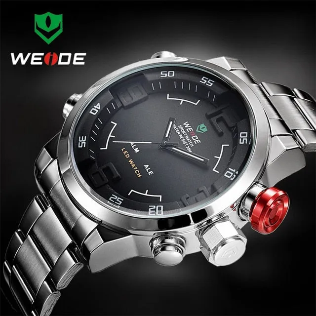 Top Brand WEIDE Watch Men Stainless Steel Digital Watch Sports Wristwatch LED Quartz Military Wrist Watches Relogio Masculino