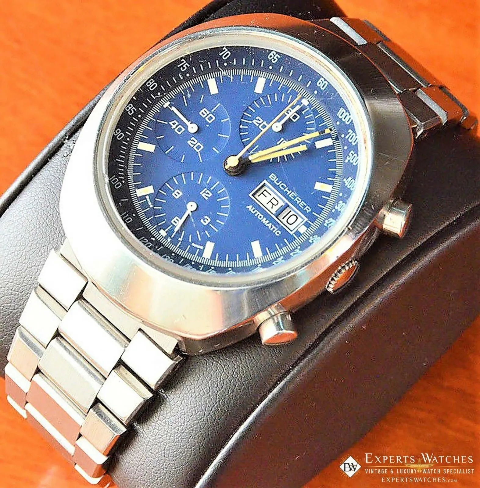 Vintage 1970's Bucherer 7000 Incabloc Chronograph Day Date Valjoux 7750 Watch