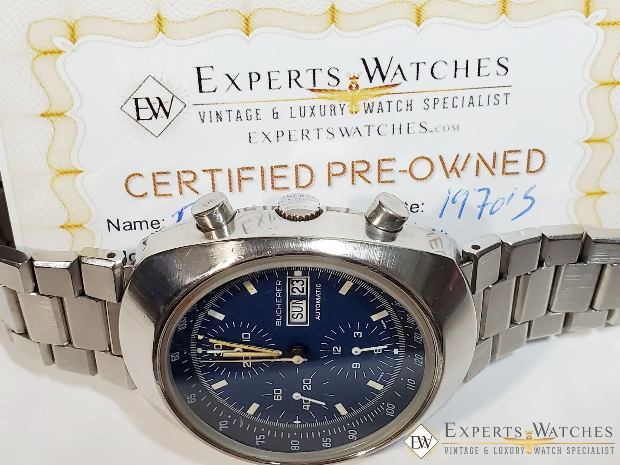 Vintage 1970's Bucherer 7000 Incabloc Chronograph Day Date Valjoux 7750 Watch