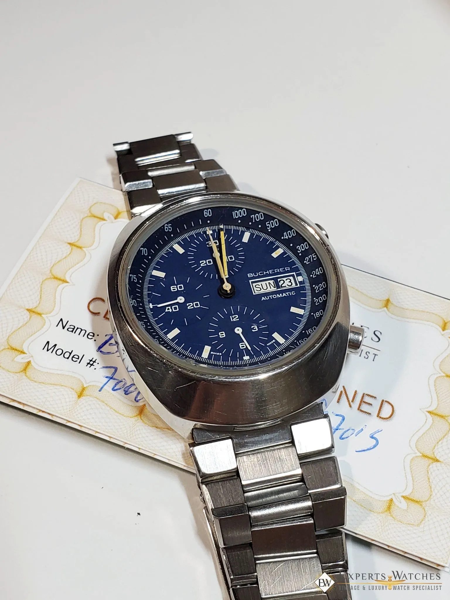 Vintage 1970's Bucherer 7000 Incabloc Chronograph Day Date Valjoux 7750 Watch