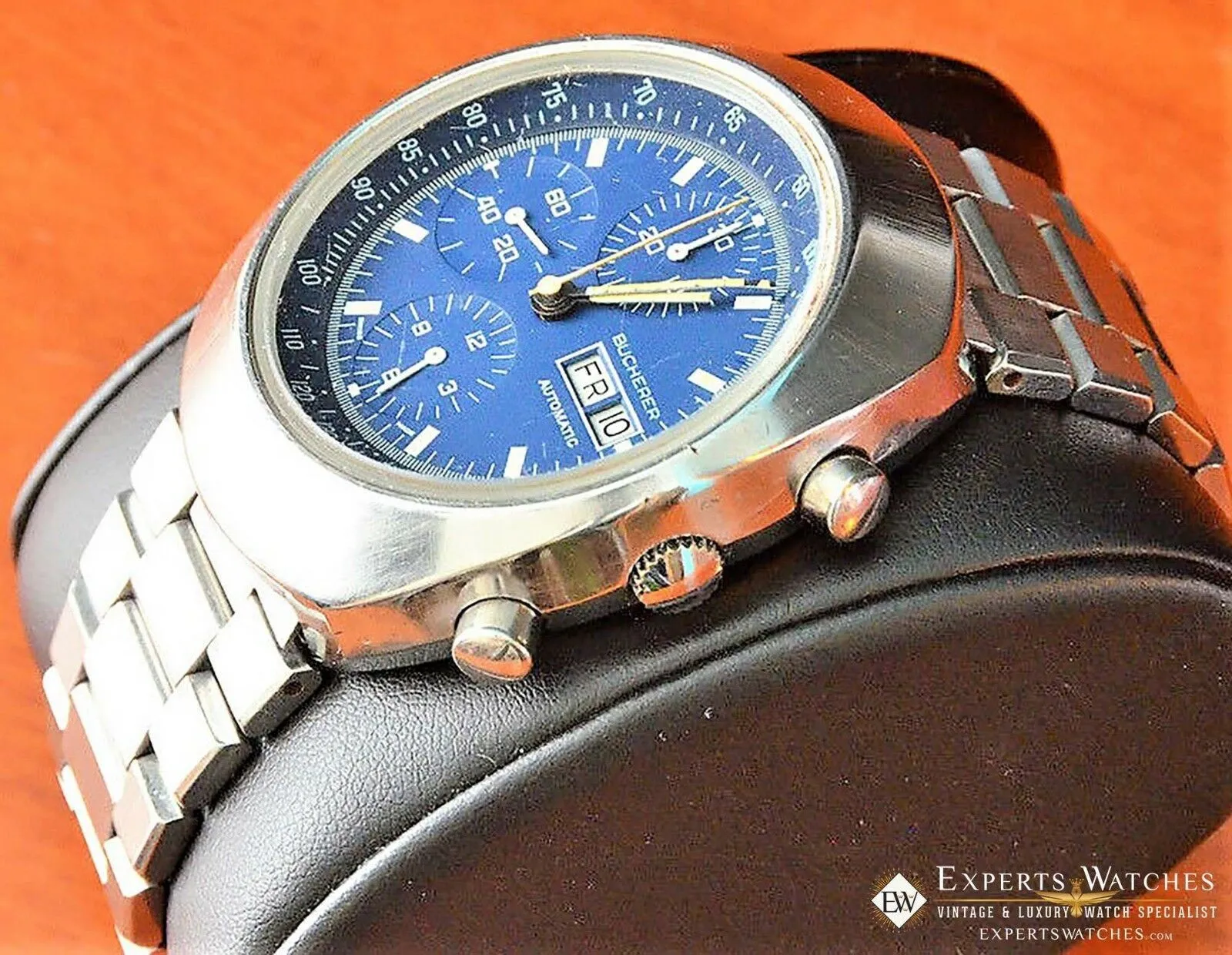 Vintage 1970's Bucherer 7000 Incabloc Chronograph Day Date Valjoux 7750 Watch