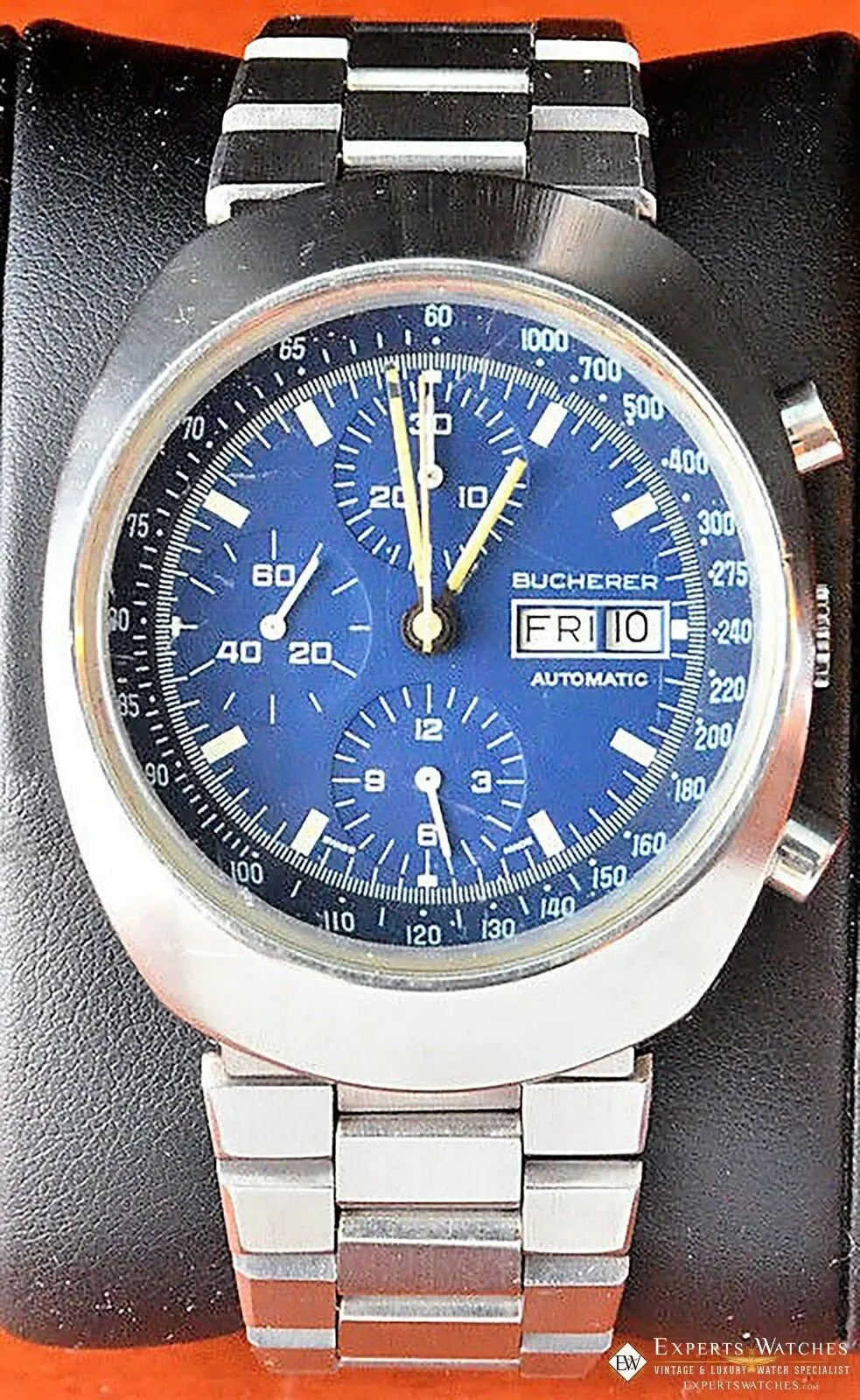 Vintage 1970's Bucherer 7000 Incabloc Chronograph Day Date Valjoux 7750 Watch