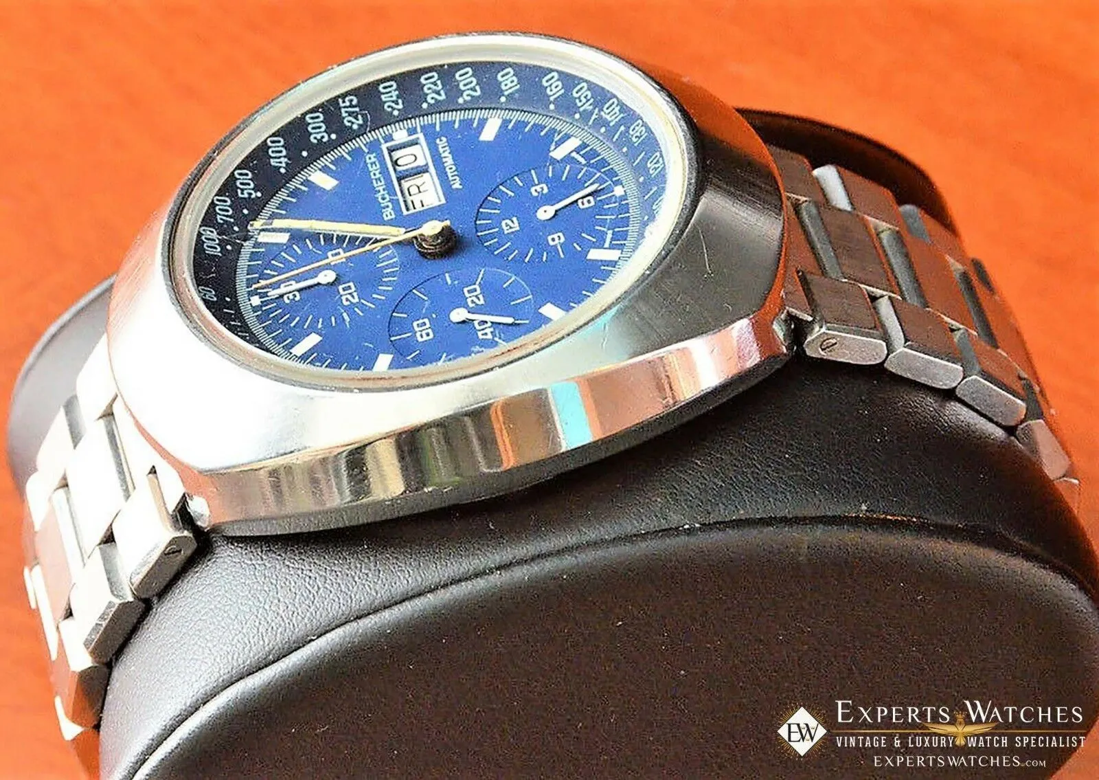 Vintage 1970's Bucherer 7000 Incabloc Chronograph Day Date Valjoux 7750 Watch