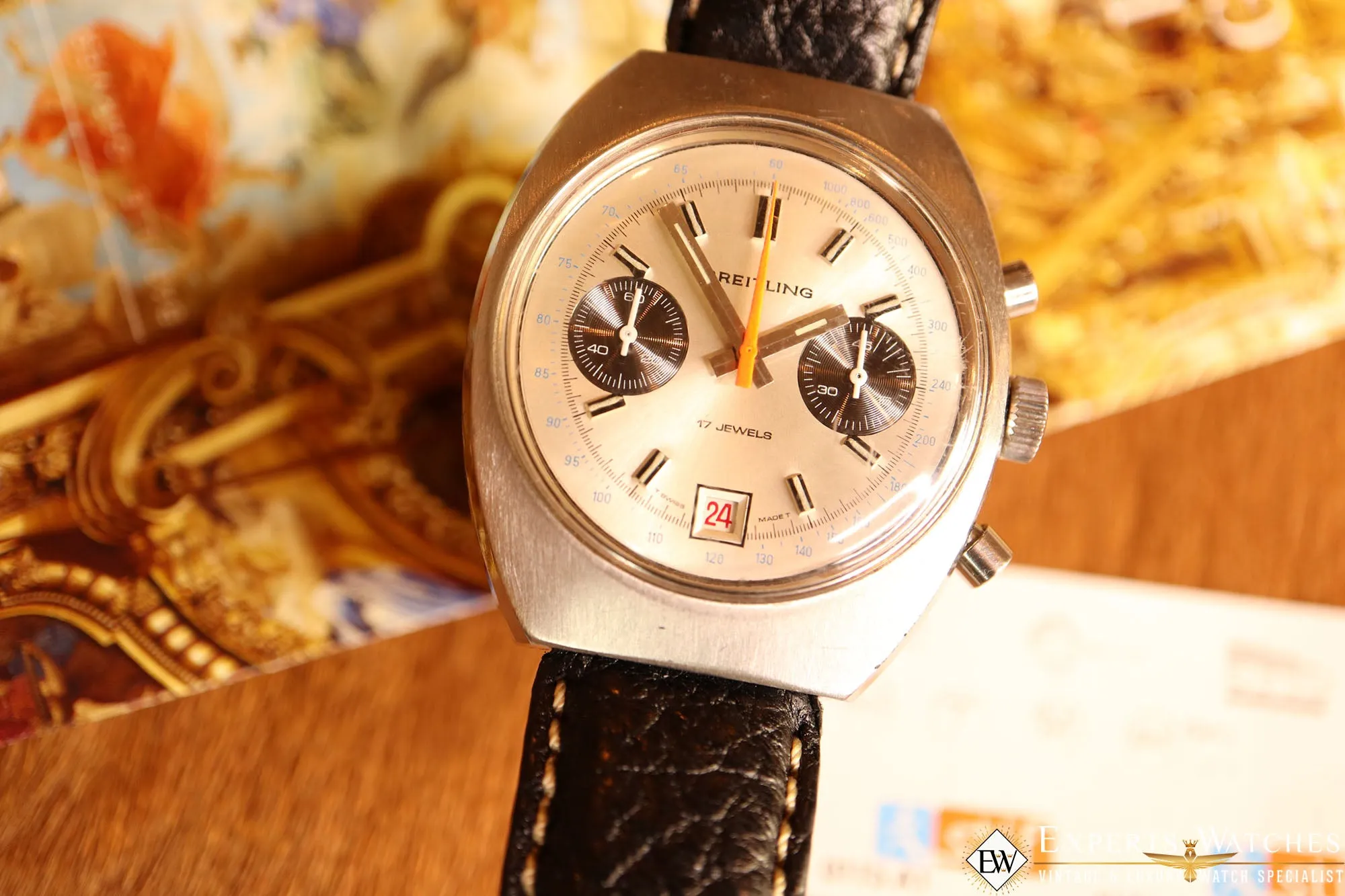 Vintage Breitling REF 592 DATORA Chronograph Watch Cir 1972 Date Valjoux 7734