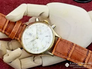 Vintage DUX Chronograph Landeron 189 Gold Color Watch Military Roulette Date