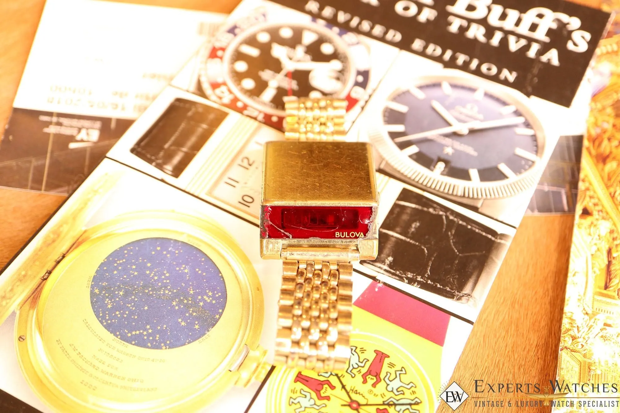 Vintage Rare 1976 Bulova COMPUTRON N7 Red LED Digital Gold Tone Cell 228