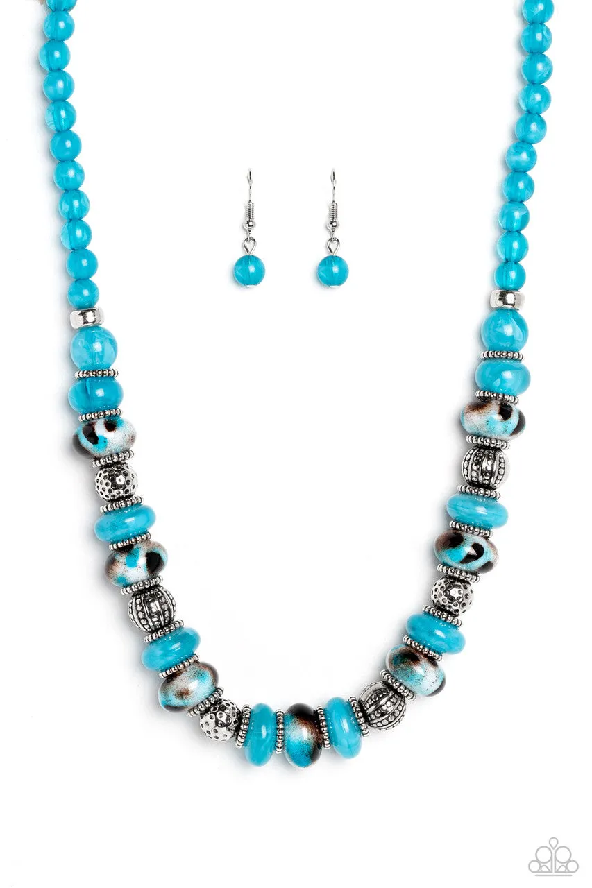 Warped Whimsicality - Blue - Ceramic-Like Bead Paparazzi Short Necklace