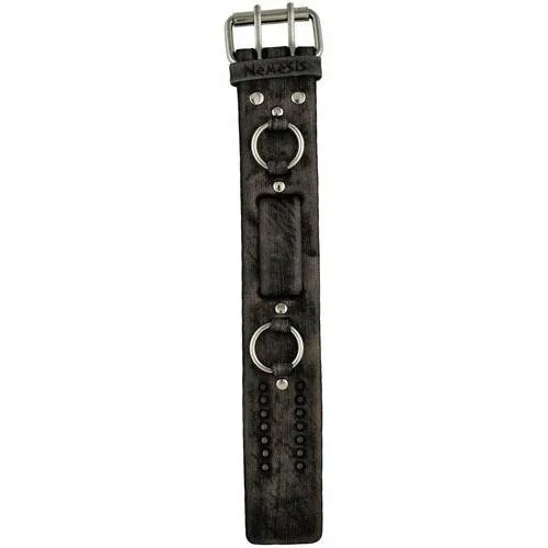 Web of Skulls Black Watch with Distressed Charcoal Ring Leather Cuff