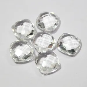 White Quartz Crystal Faceted Cushion Gemstone Beads Matching Pair 6pc 10mm