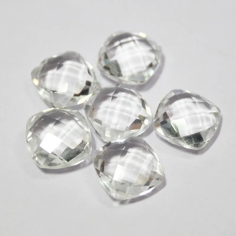 White Quartz Crystal Faceted Cushion Gemstone Beads Matching Pair 6pc 10mm