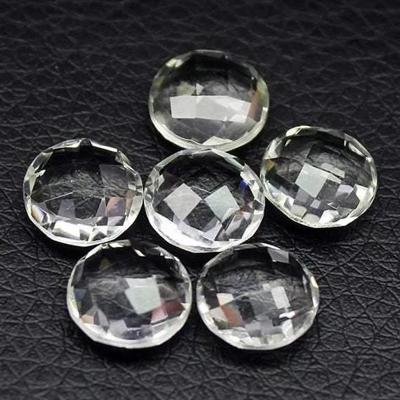 White Quartz Crystal Faceted Round Coin Loose Gemstone Matching Beads 6pc 10mm