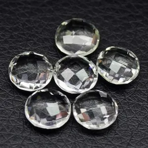 White Quartz Crystal Faceted Round Coin Loose Gemstone Matching Beads 6pc 10mm