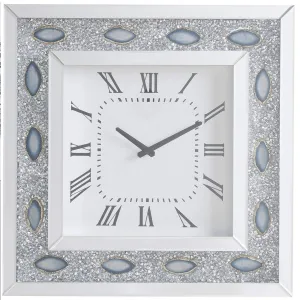Wood & Mirror Square Analog Wall Clock, White