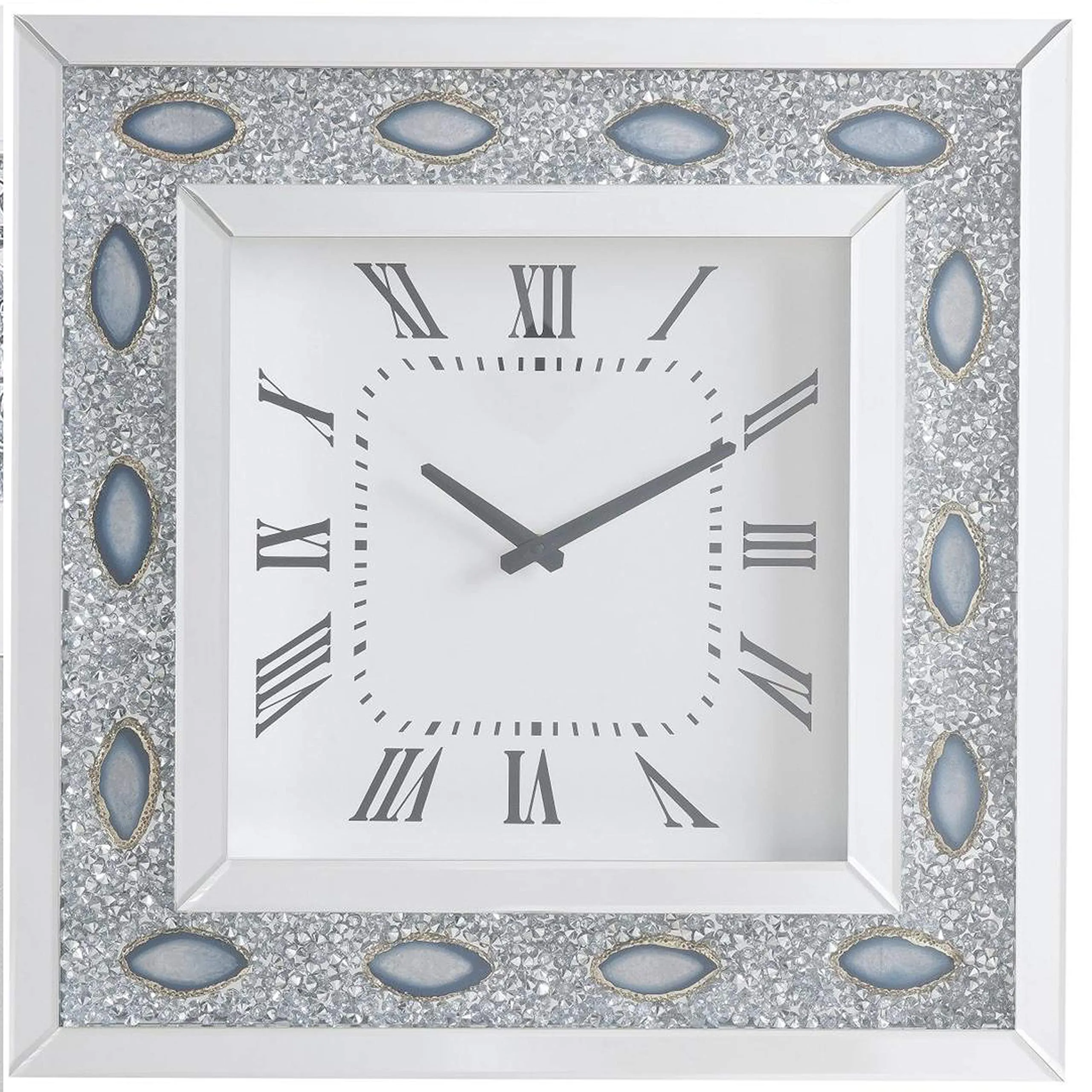 Wood & Mirror Square Analog Wall Clock, White
